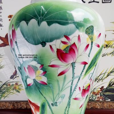 Bình cắm hoa họa tiết Hoa Sen Cá - quà tặng cao cấp